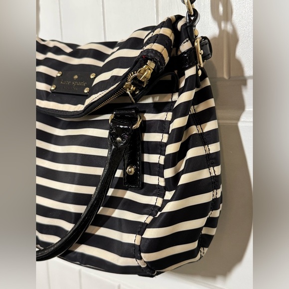 Kate Spade Striped Nylon Leslie Black and White Satchel - Picture 9 of 15